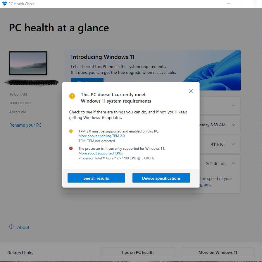PC Health Check Windows 11